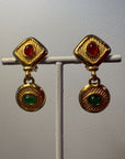 « David Grau » golden red and green dangly clips