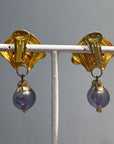 Flower golden and  blue dangly clips