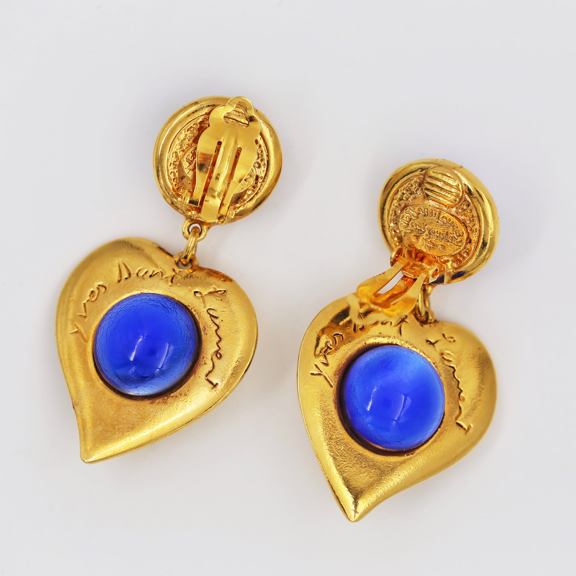 &quot;Yves Saint Laurent - Rive gauche&quot; green and blue golden hearts clip