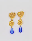 "Yves Saint Laurent - Rive gauche" blue pendant flowery clip earrings