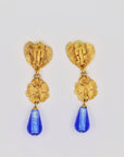 "Yves Saint Laurent - Rive gauche" blue pendant flowery clip earrings