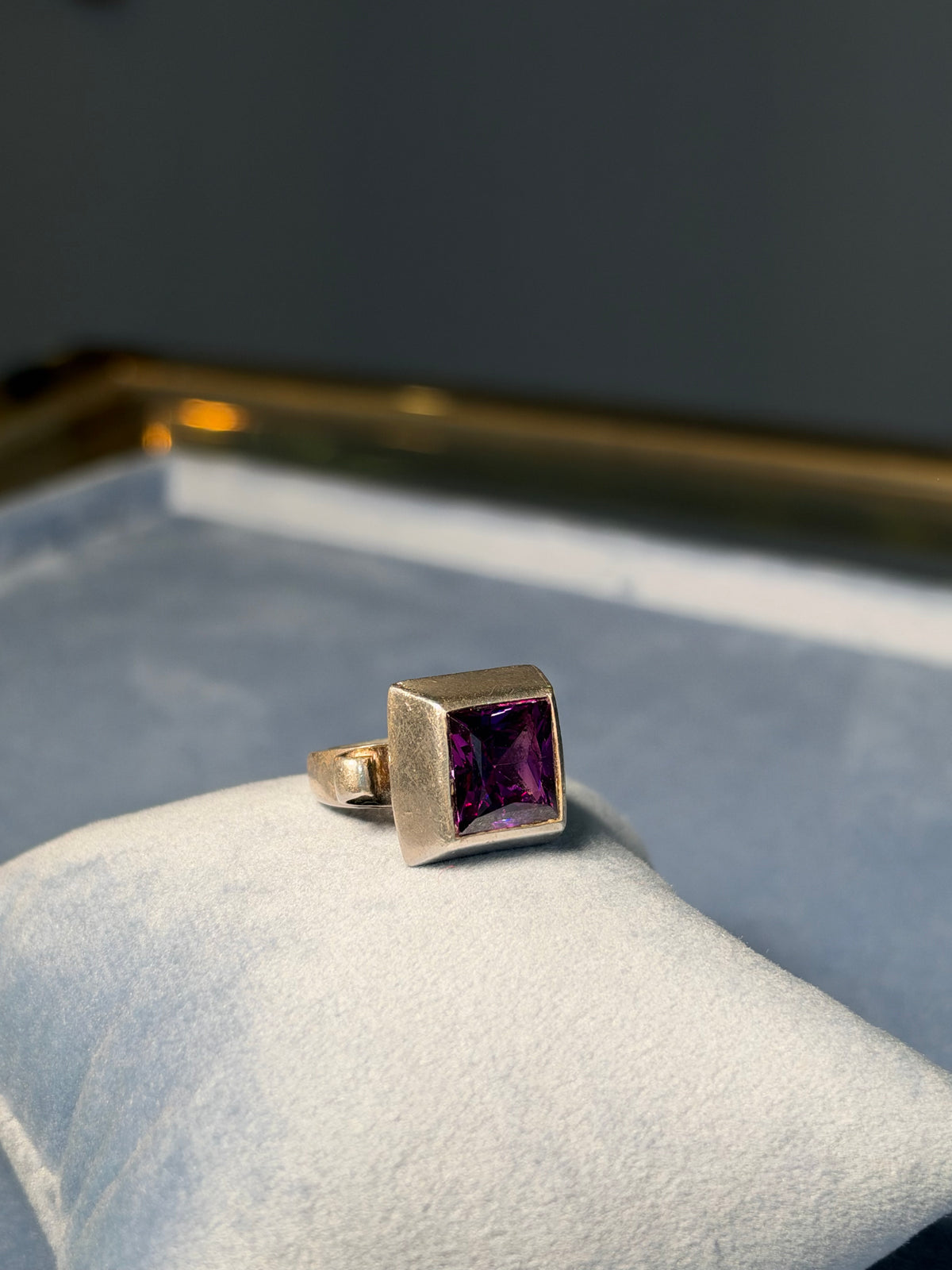 Architectural Silver Ring with Square Amethyst