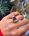 Art Deco Tank Ring in Silver and Synthetic Ruby