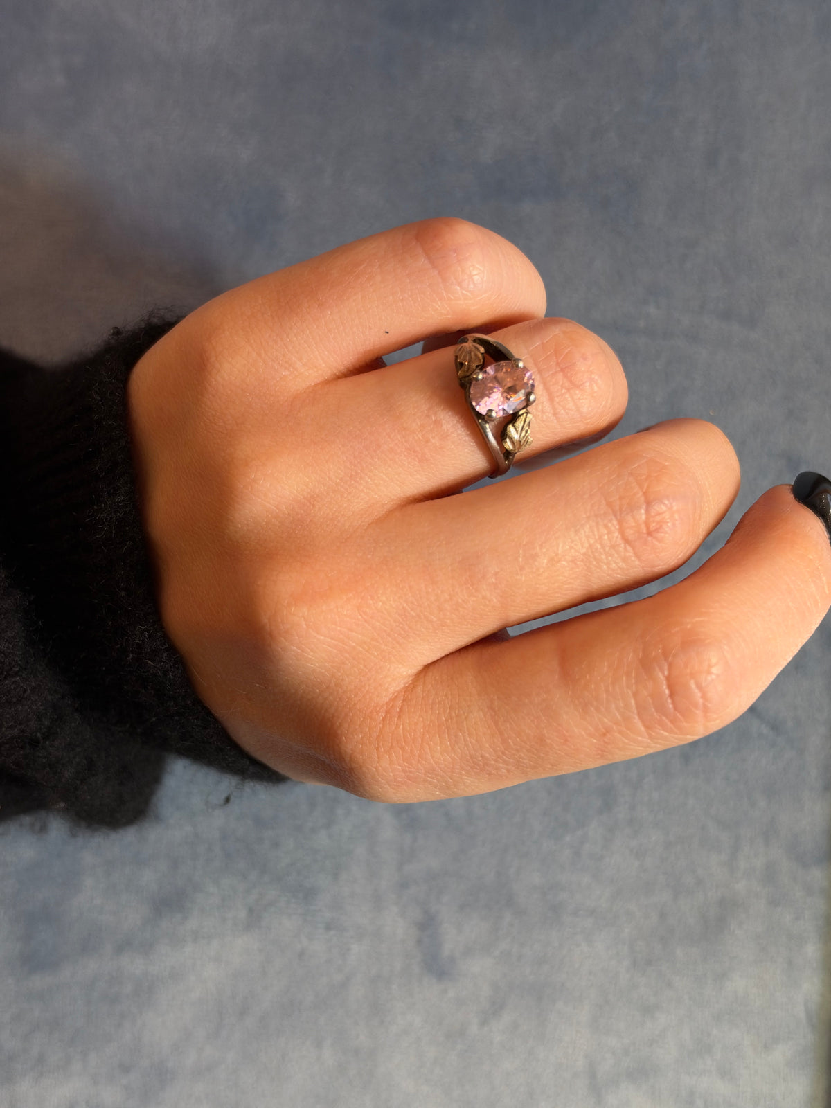 Art Nouveau vibe Silver Ring with Pink Tourmaline