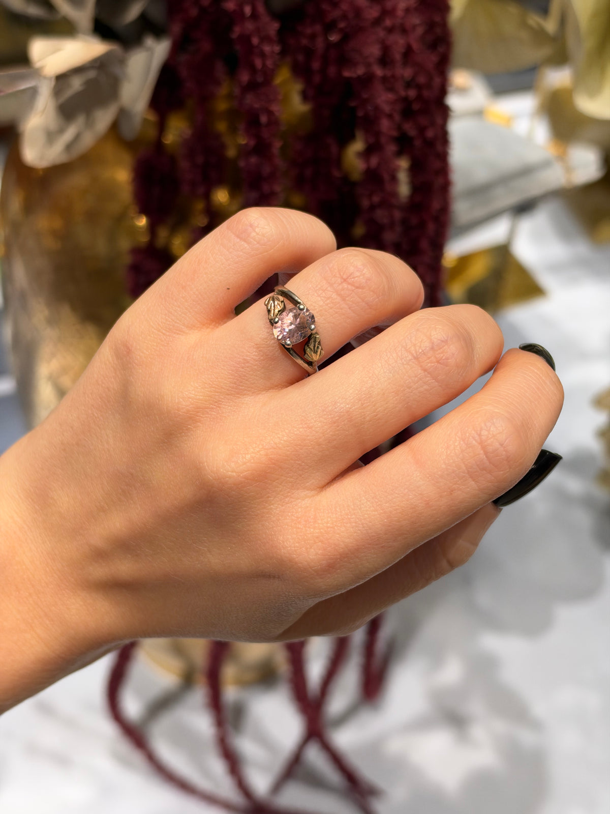 Art Nouveau vibe Silver Ring with Pink Tourmaline