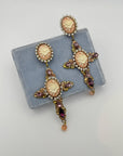 Baroque Cross and Rose Clip-On Earrings in Golden Metal