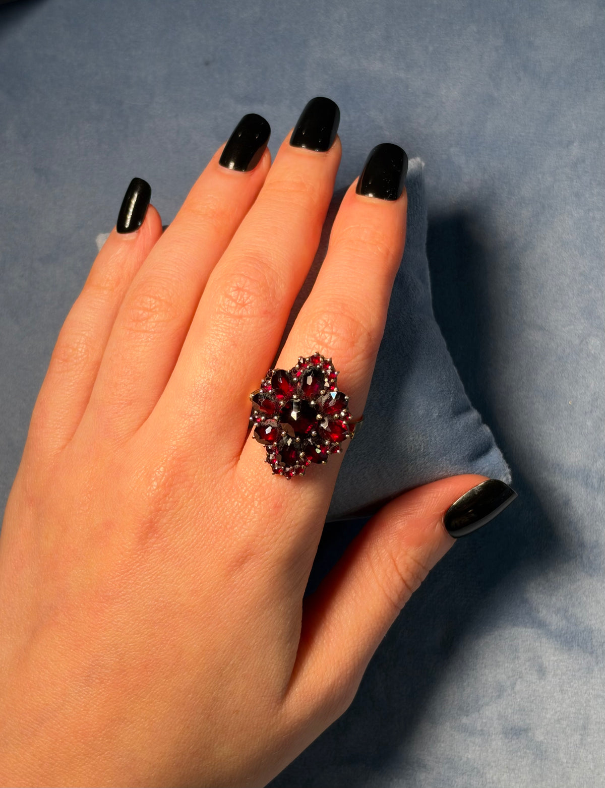 Bohemian Garnet Marquise Ring, Gold-Plated Silver