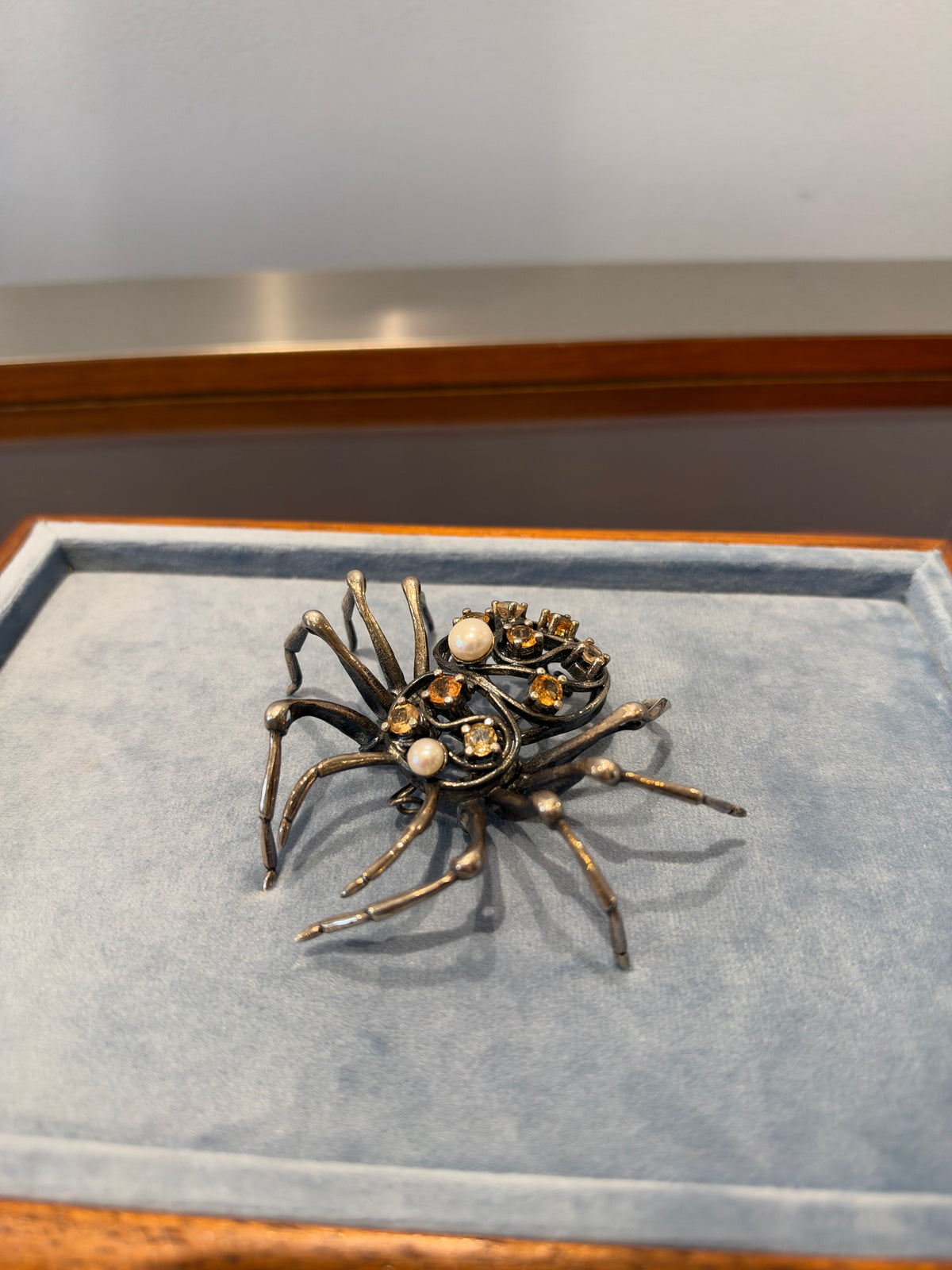 Bruno Da Rocha Spider Brooch, Silver and Citrines, 1980s