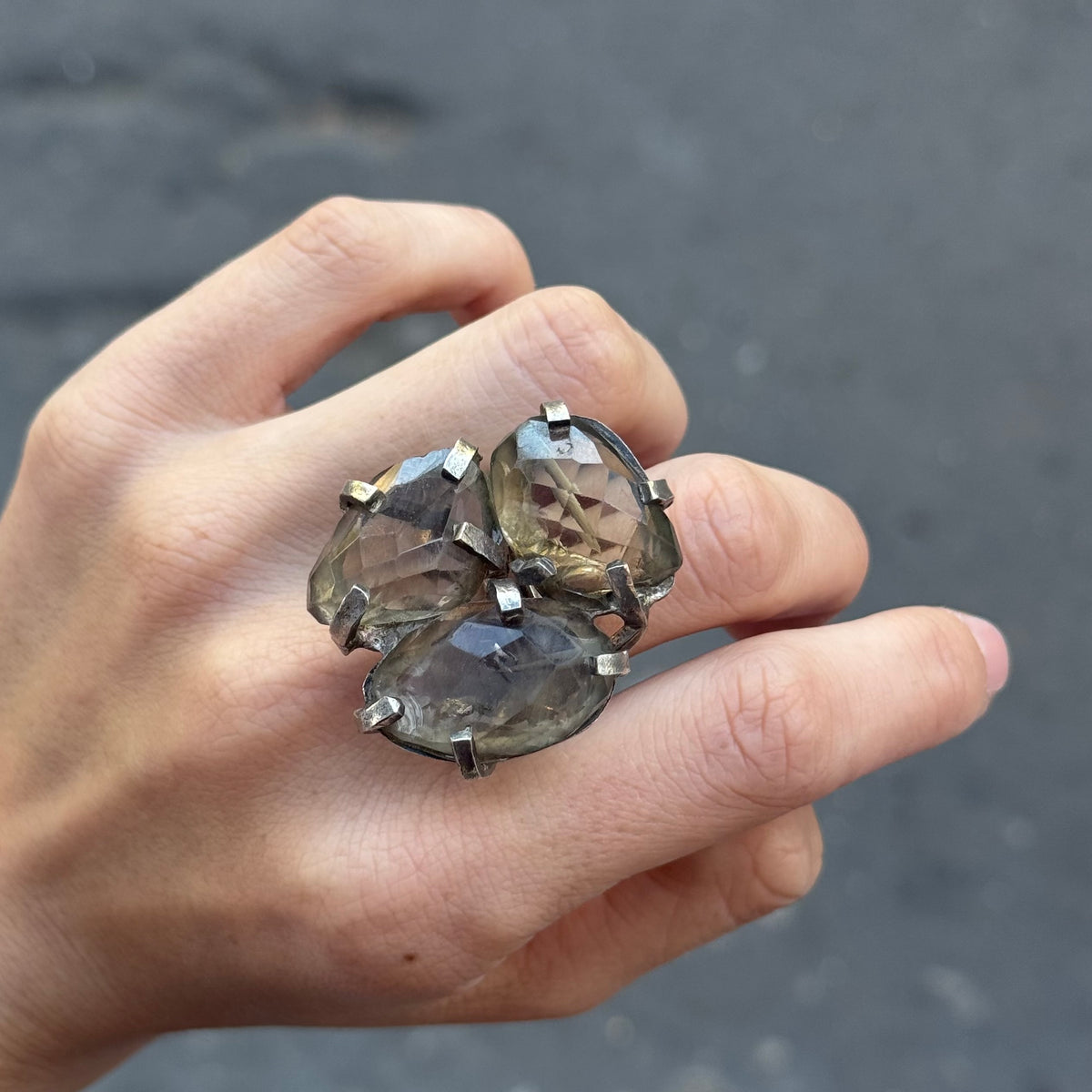 Brutalist Silver and Citrine Ring