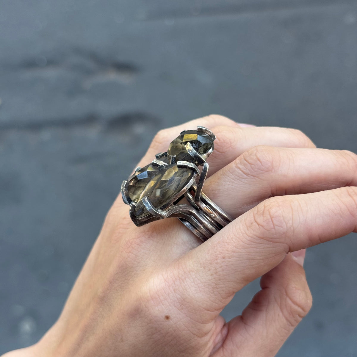 Brutalist Silver and Citrine Ring