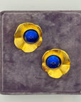 Céline T Saxe Blue Glass Paste Flower Clip-On Earrings, 1980s