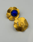 Céline T Saxe Blue Glass Paste Flower Clip-On Earrings, 1980s
