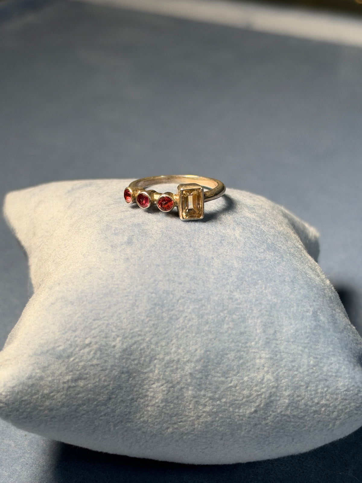 Cute tiny ring with citrine and tourmaline
