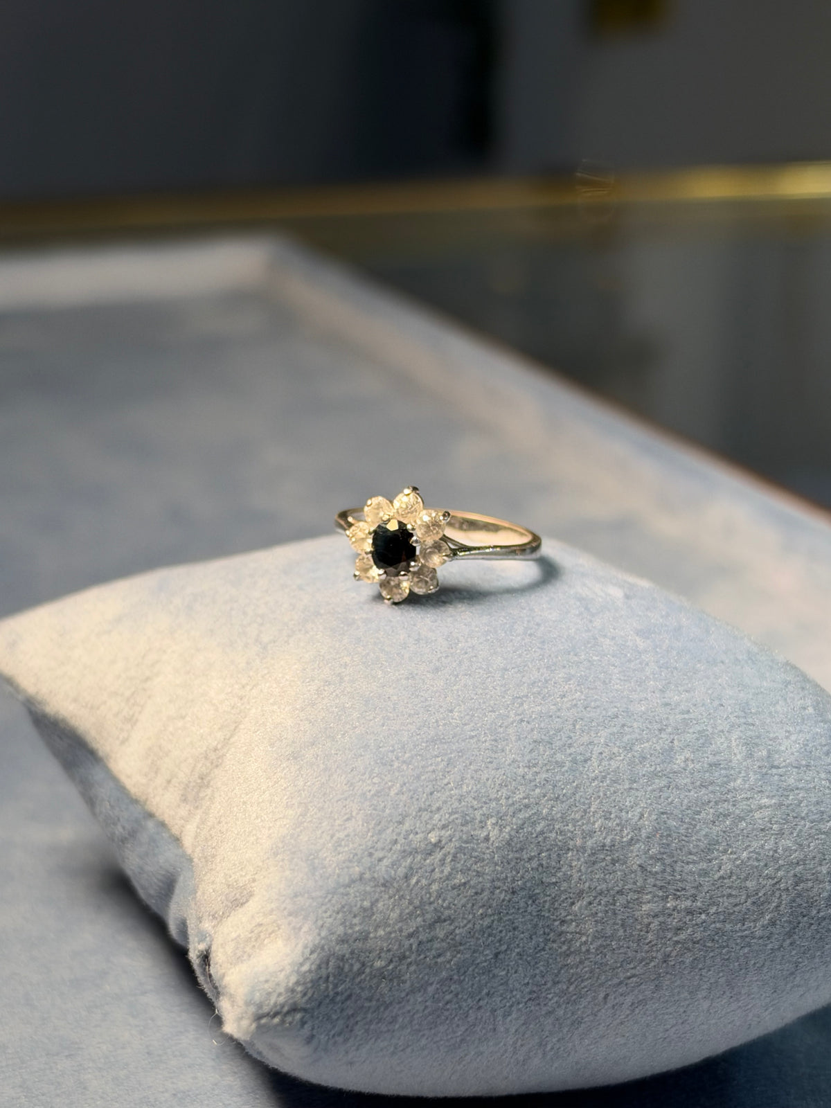 Daisy Cluster Ring in Silver and Sapphire