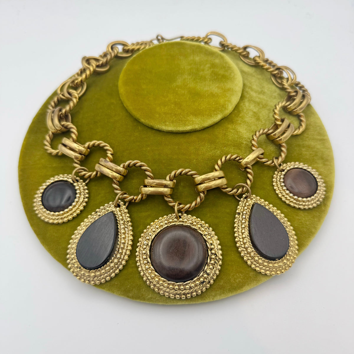 Edouard Rambaud 1980s Gold-Tone and Wood Charm Necklace