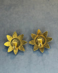 Gold and red flower clip-on earrings