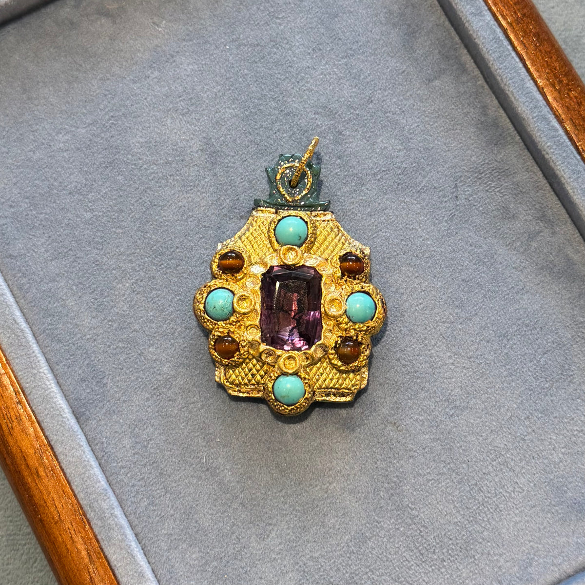 Handmade resin pendant with vintage amethyst stone