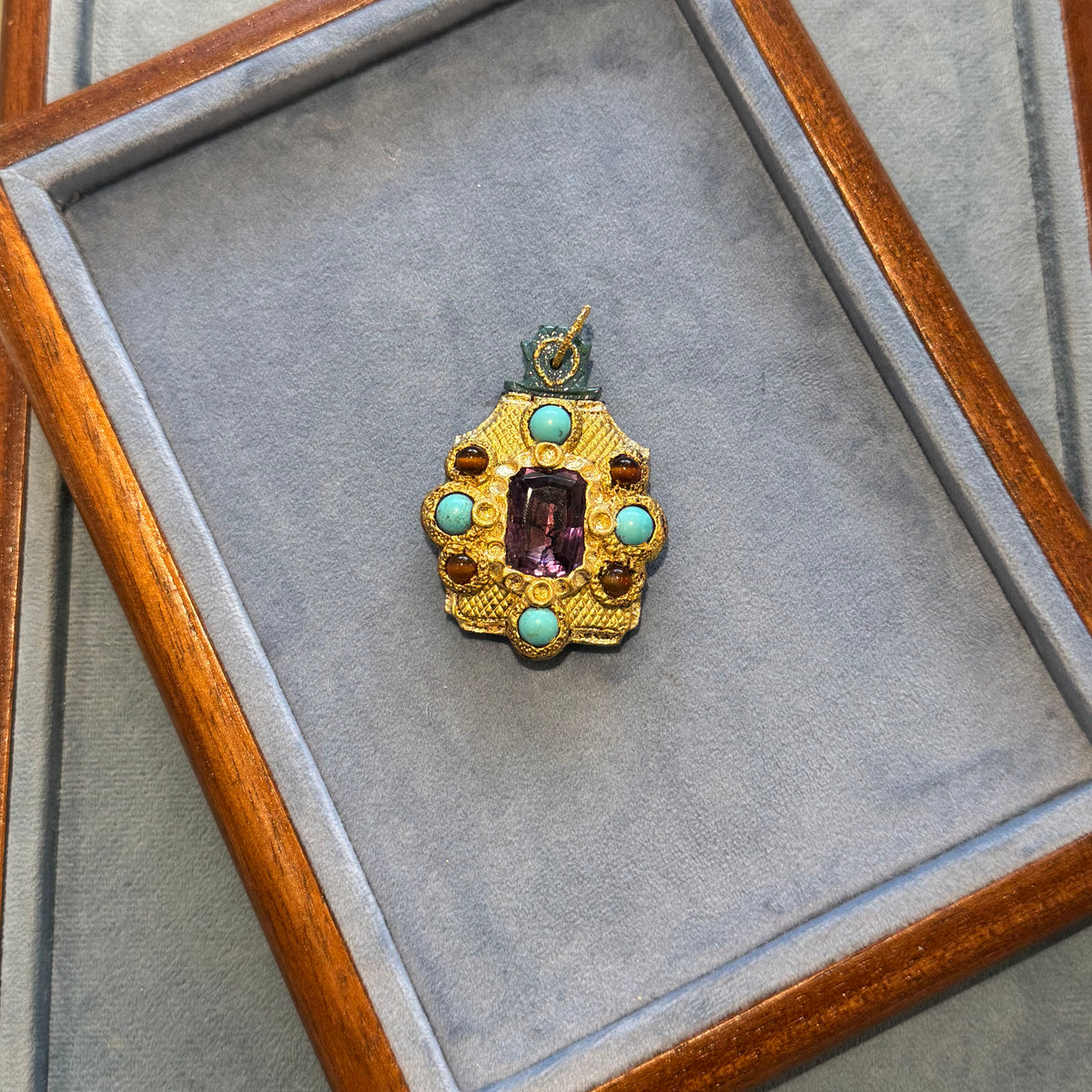 Handmade resin pendant with vintage amethyst stone