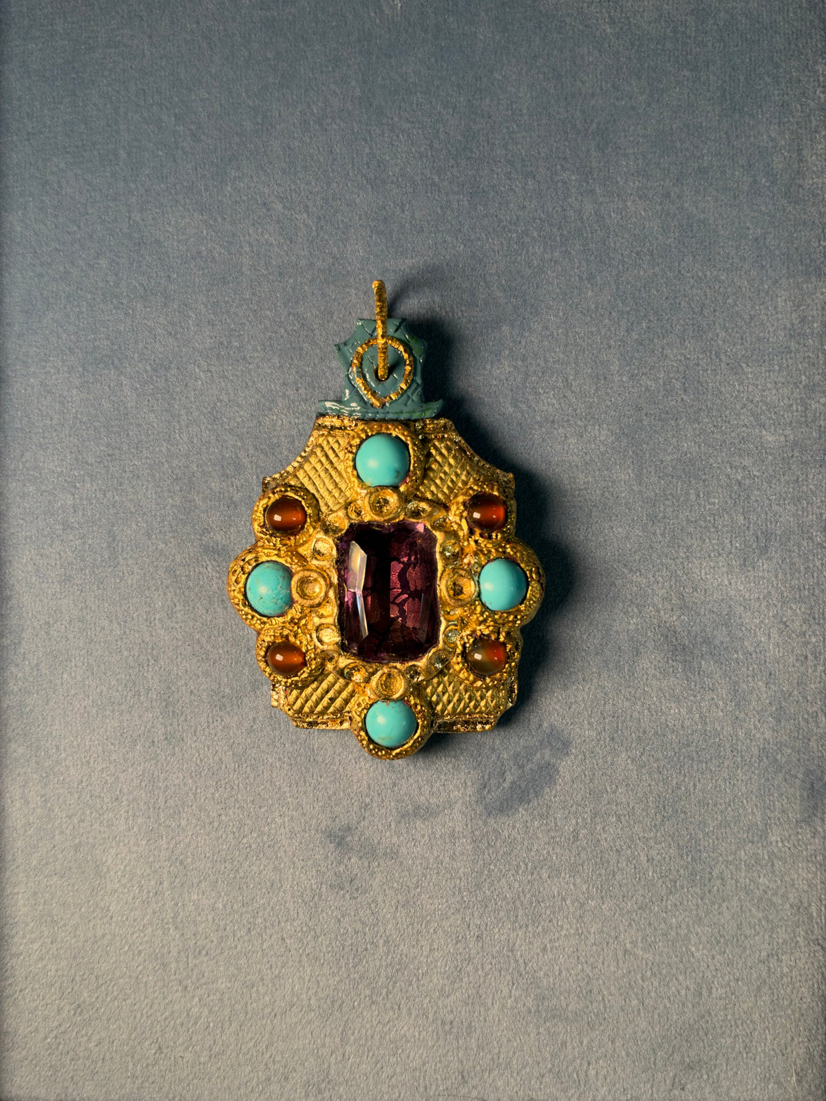Handmade resin pendant with vintage amethyst stone