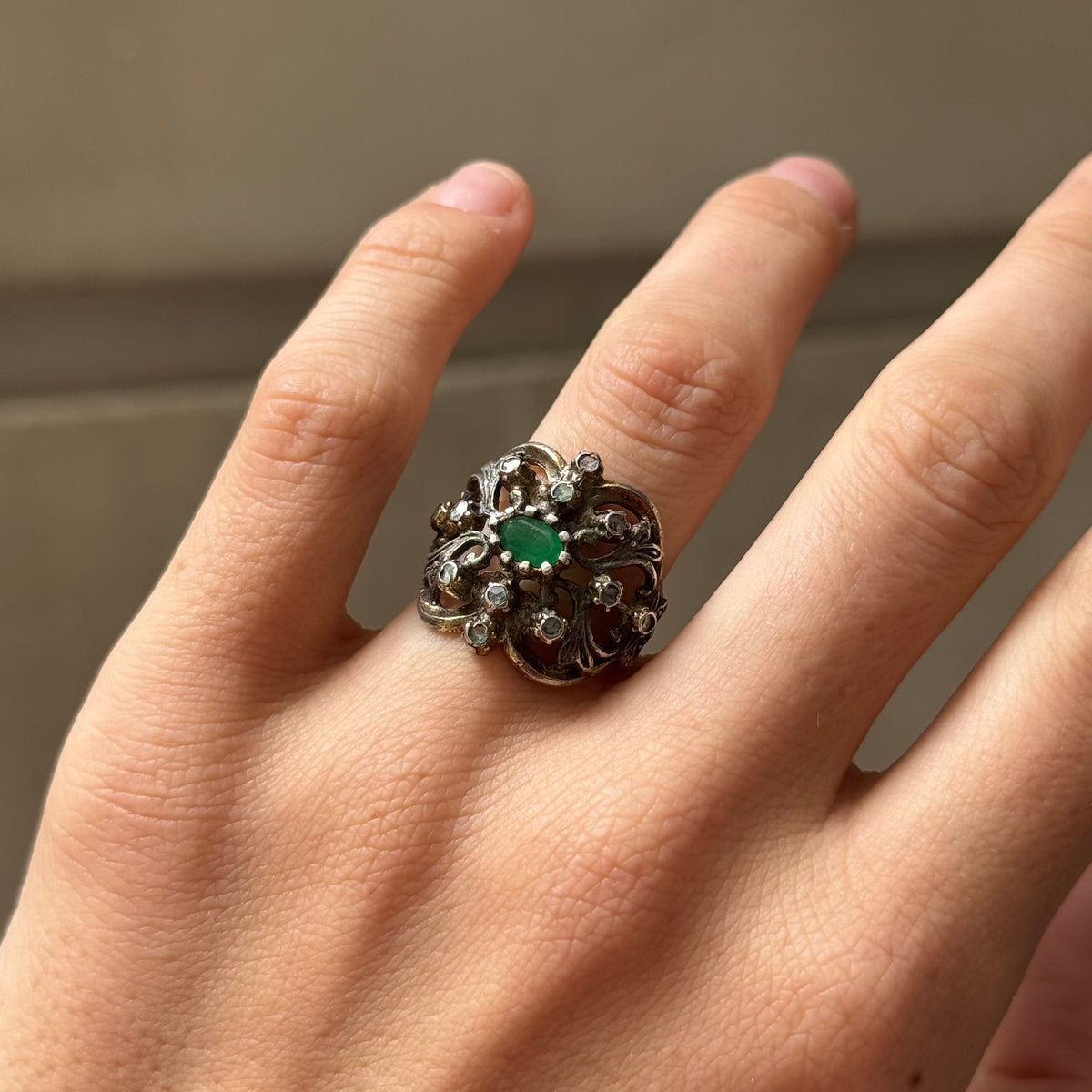 Openwork Romantic Ring, Silver and Gold-Plated, Late 19th Century
