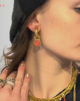 Golden and orange dangly small hoops