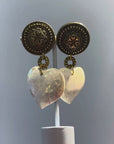 Oversize heart mother of pearl dangly clips