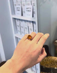 Orange sapphire synthetic and silver square ring
