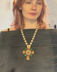 « P&M » colorful cross pendant and pearly necklace