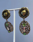 XXL openwork green and golden dangly earrings