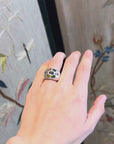Colorful flower silver band ring