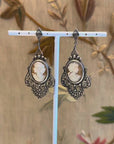 Cameo silver dangly openwork earrings