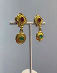 « David Grau » golden red and green dangly clips