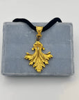 Prevost Black Velvet and Gilded Leaf Necklace