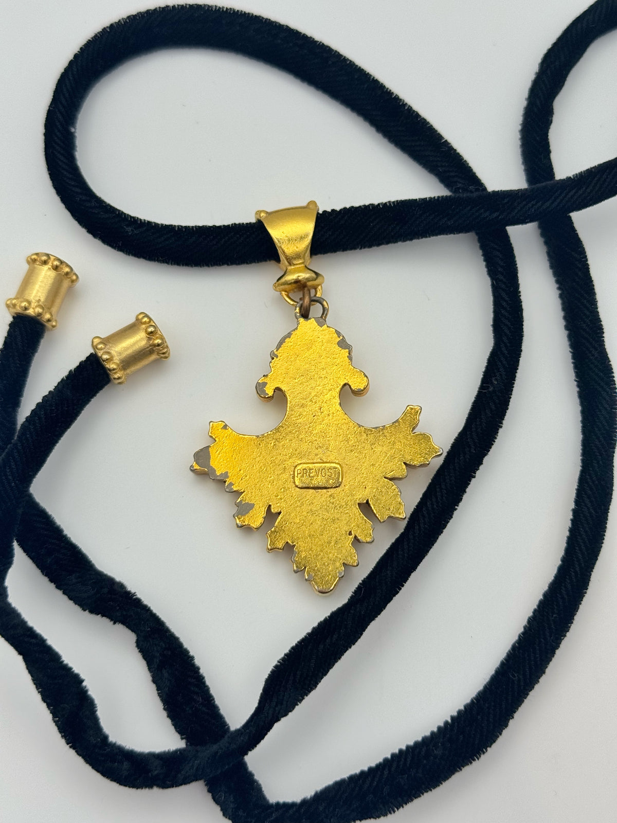 Prevost Black Velvet and Gilded Leaf Necklace