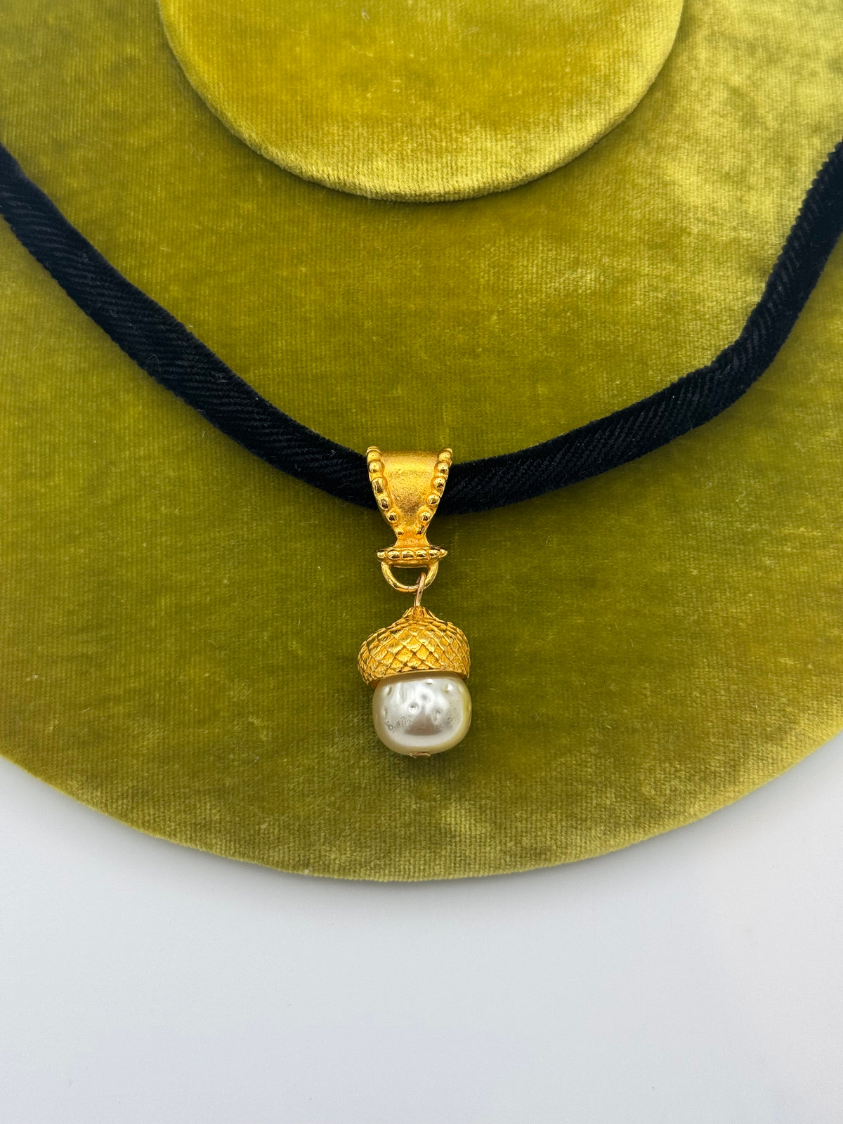 Prevost Black Velvet and Golden Acorn Necklace, 1990s