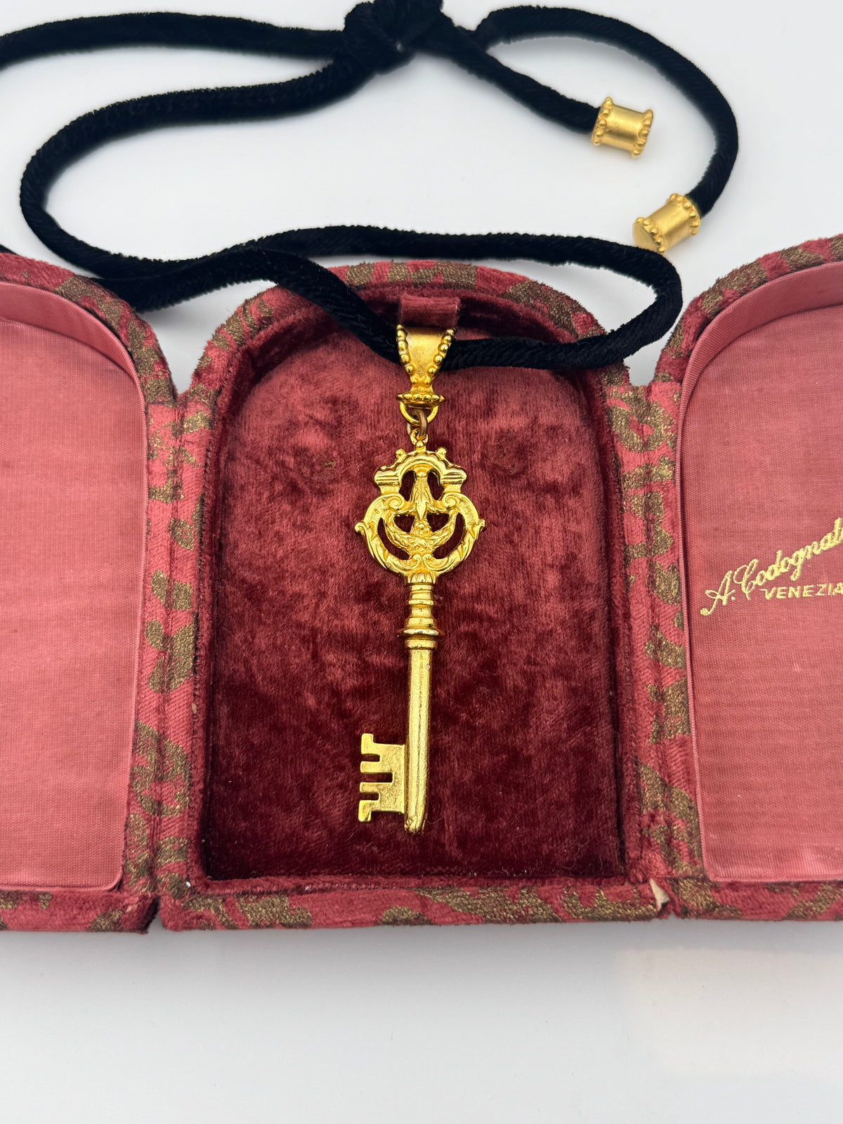 Prevost Black Velvet and Golden Key Necklace, 1990s