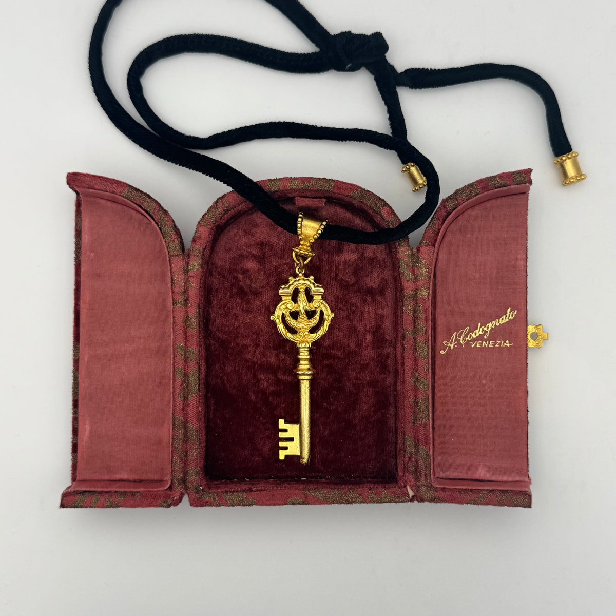 Prevost Black Velvet and Golden Key Necklace, 1990s