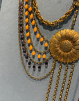 Purple, orange and golden sunflower asymmetrical necklace