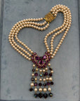 Purple Pearl and Rhinestone Statement Necklace, 1990s