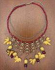 Renaissance-Style Leaf Necklace, Pearls and Golden Metal, 1980s