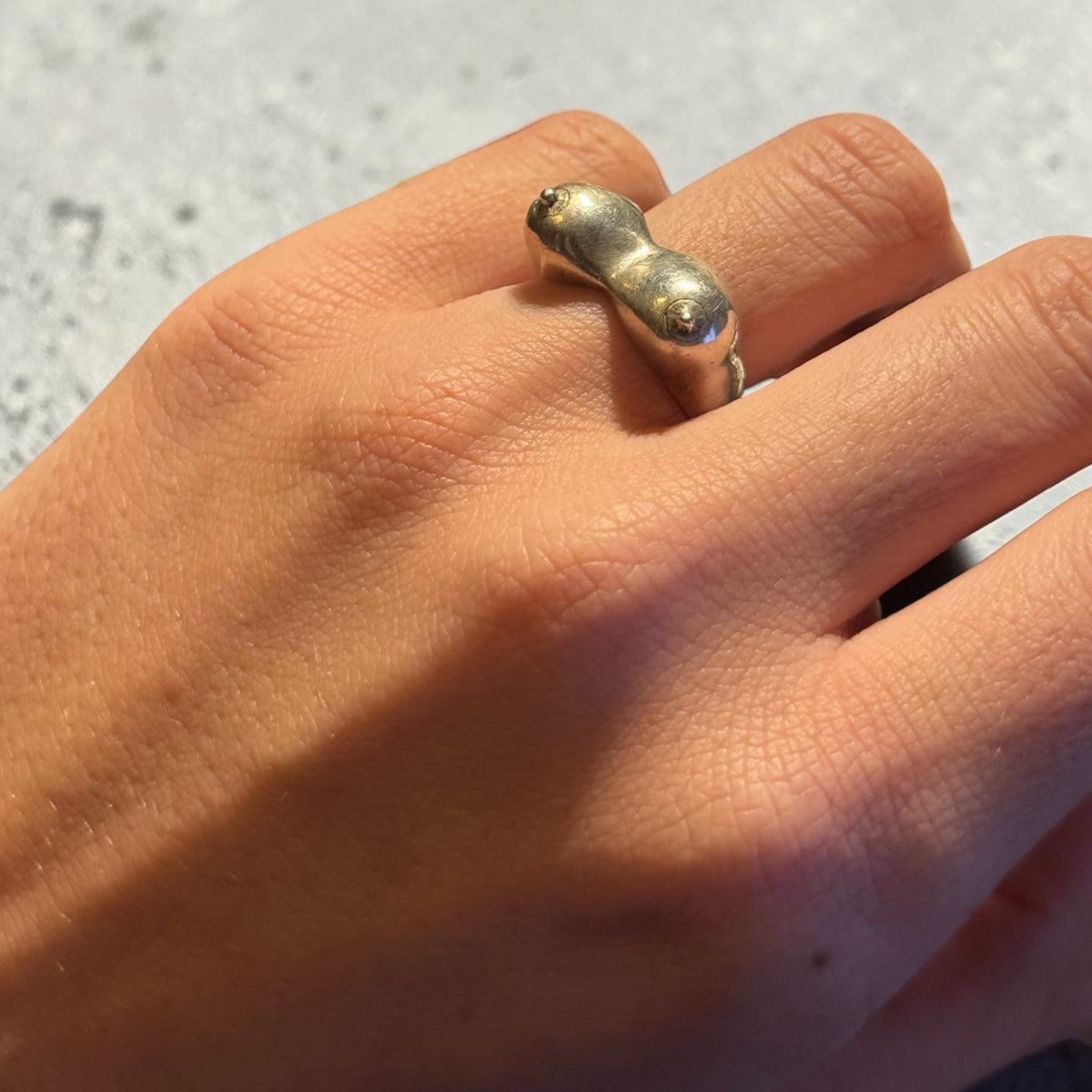 Sculptural Silver Bust Ring, 1980s