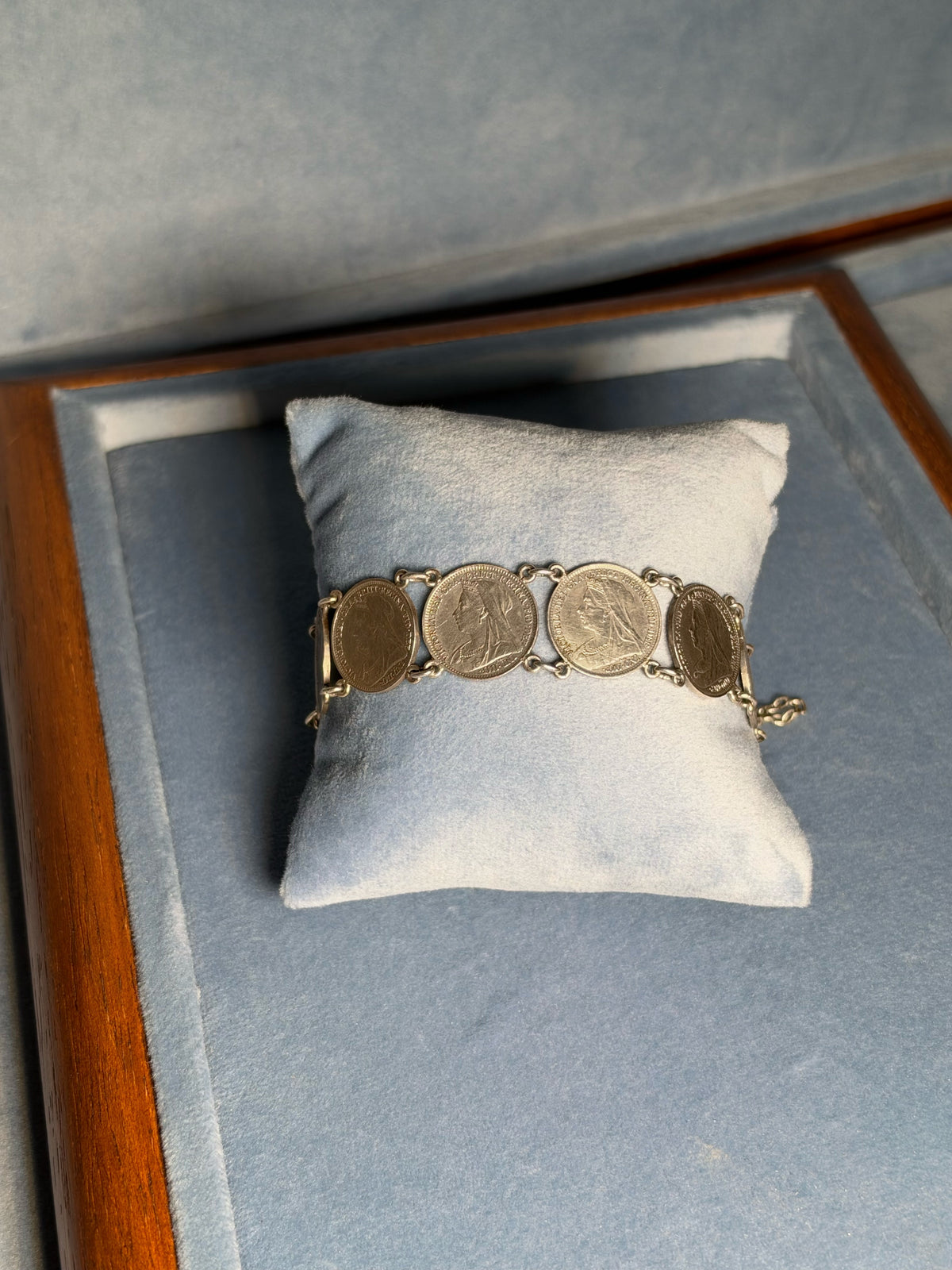 Silver-plated coin bracelet featuring the effigy of Queen Victoria