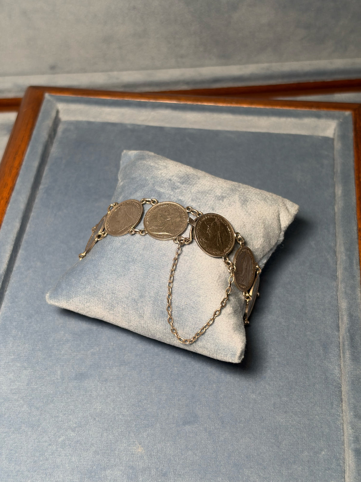 Silver-plated coin bracelet featuring the effigy of Queen Victoria