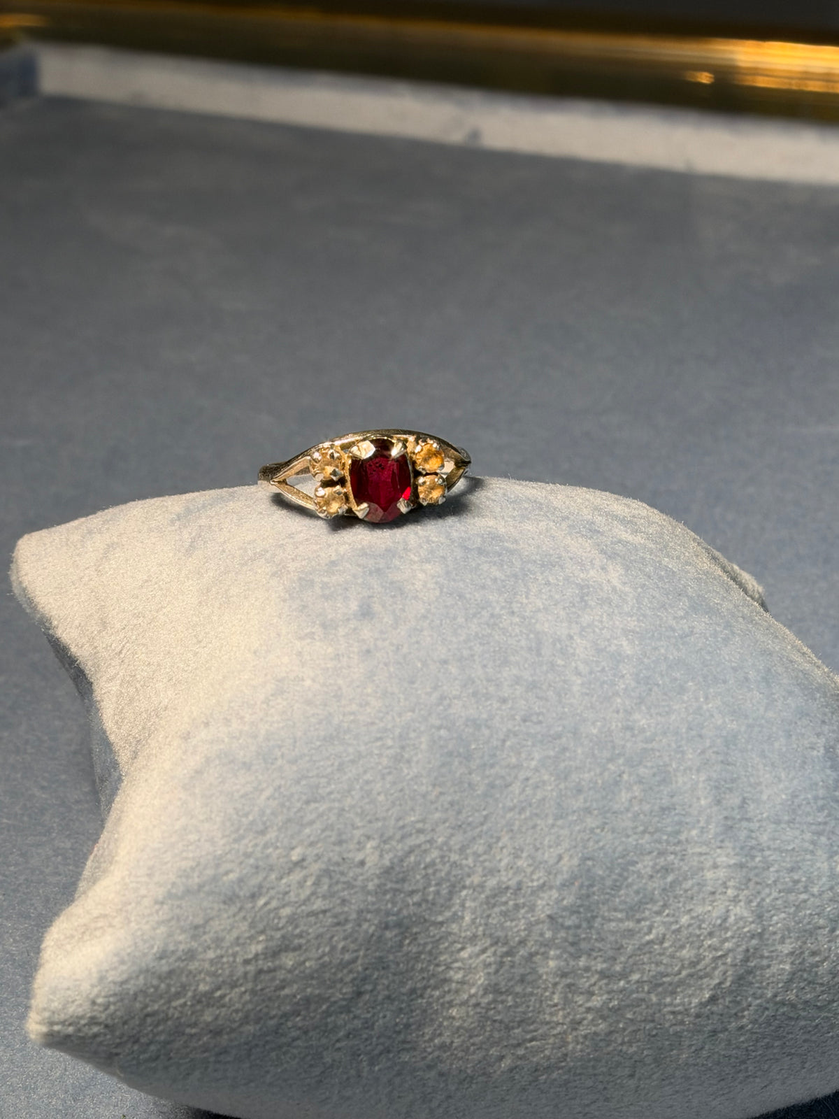 Silver Ring with Garnet and Moissanites