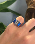 Silver Tank Ring with Blue Quartz and Spinel