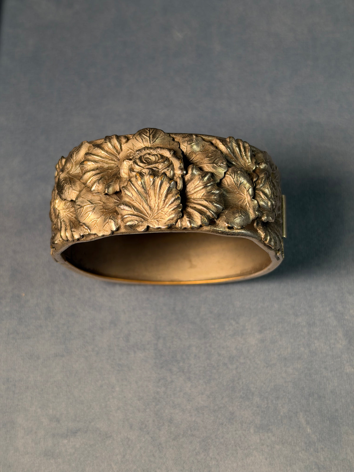 Silvery Metal Floral Cuff Bracelet
