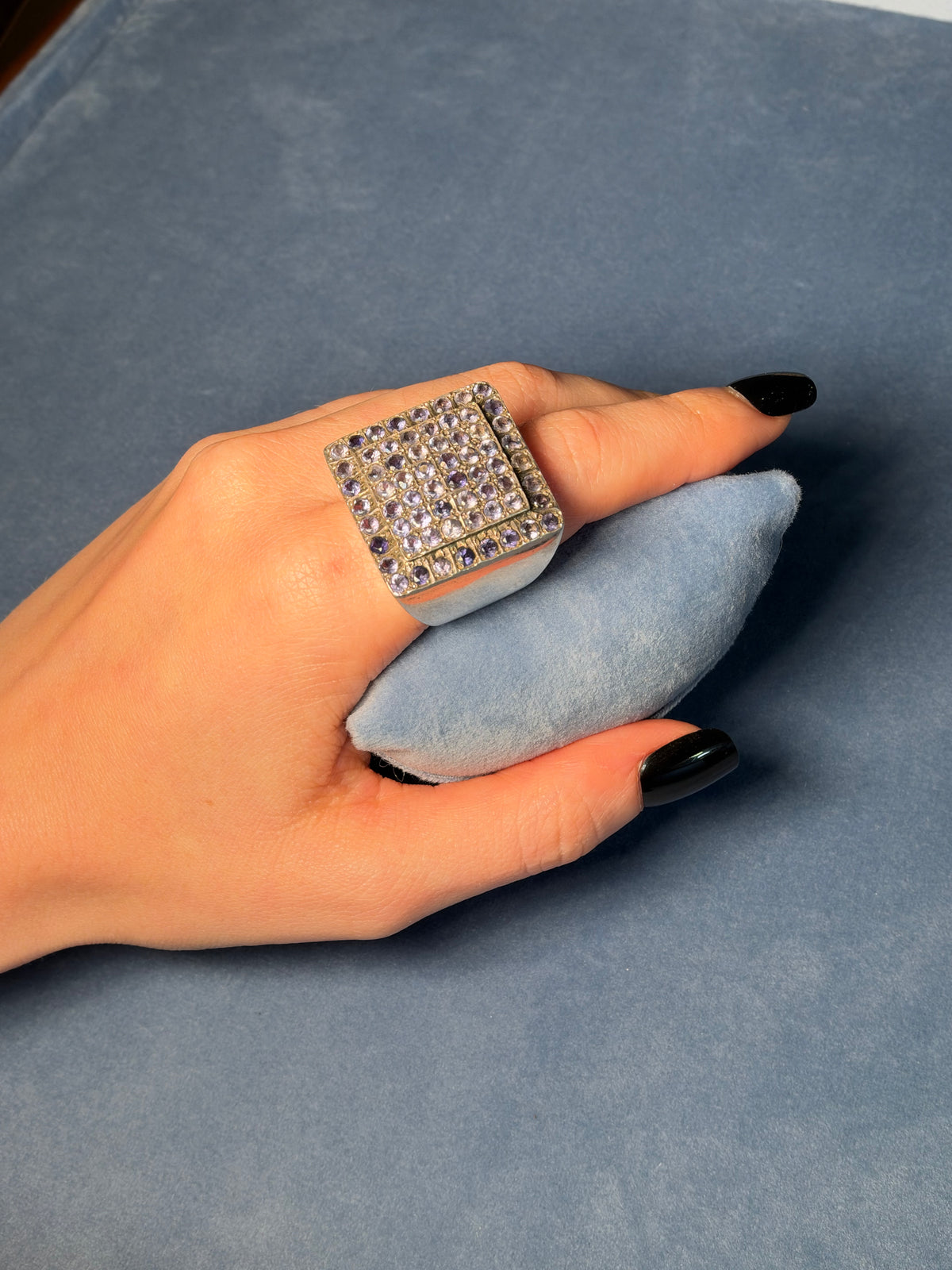 Statement square purple iolite ring
