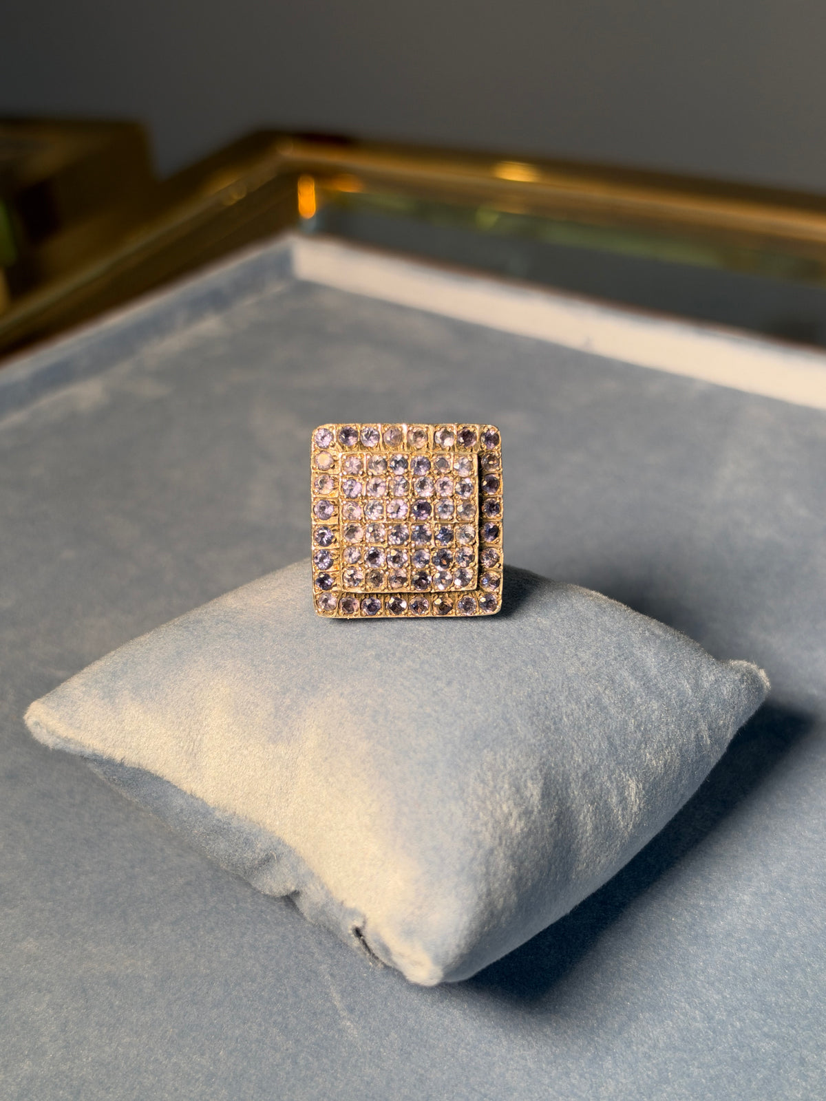 Statement square purple iolite ring