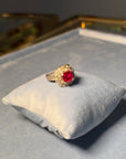 Synthetic ruby silver daisy ring