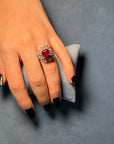 Synthetic ruby silver daisy ring